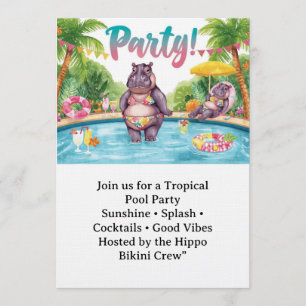 Poolparty Nilpferd Bikini Tropisches Thema Einladung