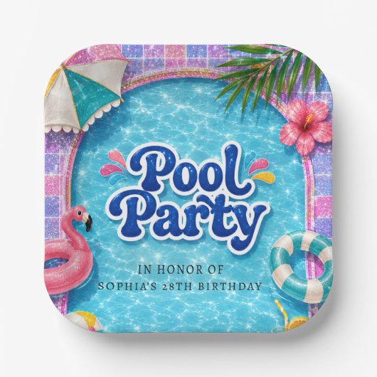 Poolparty-Papierteller Tropischer Flamingo Sommer  Pappteller (Vorderseite)