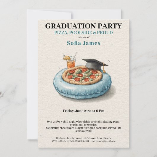 Poolparty-Pizza-Abschlussfeier-Einladung Einladung (Vorderseite)