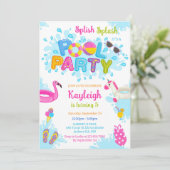 Poolparty Planschen Sommer Strand Geburtstag Einladung (Stehend Vorderseite)