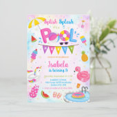 Poolparty Planschen Sommer Strand Geburtstag Einladung (Stehend Vorderseite)