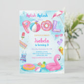 Poolparty Planschen Sommer Strand Geburtstag Einladung (Stehend Vorderseite)