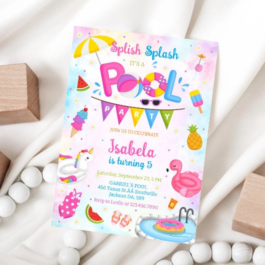 Poolparty Planschen Sommer Strand Geburtstag Einladung