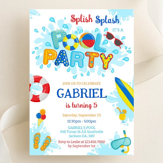Poolparty Planschen Sommer Strand Geburtstag Einladung