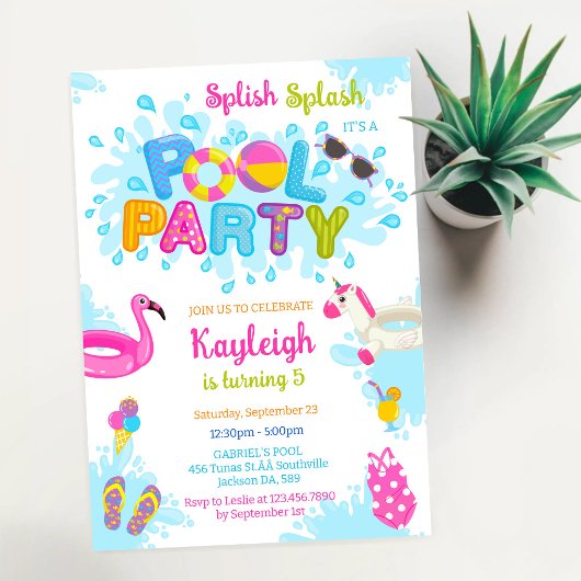 Poolparty Planschen Sommer Strand Geburtstag Einladung