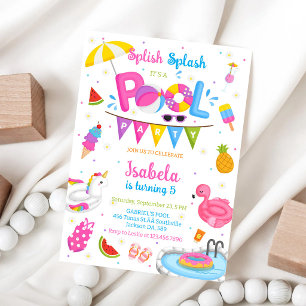 Poolparty Planschen Sommer Strand Geburtstag  Einladung