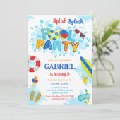 Poolparty Planschen Sommer Strand Geburtstag Einladung (Stehend Vorderseite)