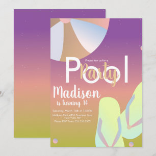 Poolparty Regenbogen-Ombre-Geburtstag Einladung
