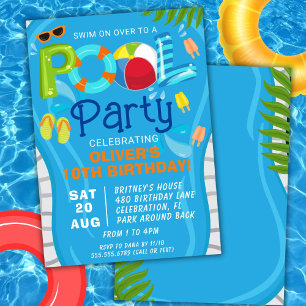 Poolparty-Sommer-Jungen-Geburtstagsfeier-Einladung Einladung
