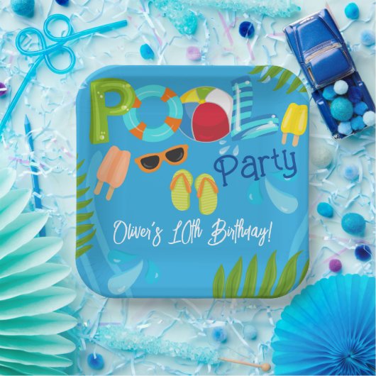 Poolparty Sommer Jungen Geburtstagsfeier Pappteller (Party)
