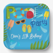 Poolparty Sommer Jungen Geburtstagsfeier Pappteller (Vorderseite)