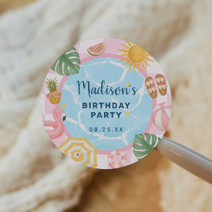 Poolparty-Sommer-Mädchen-Geburtstag Runder Aufkleber