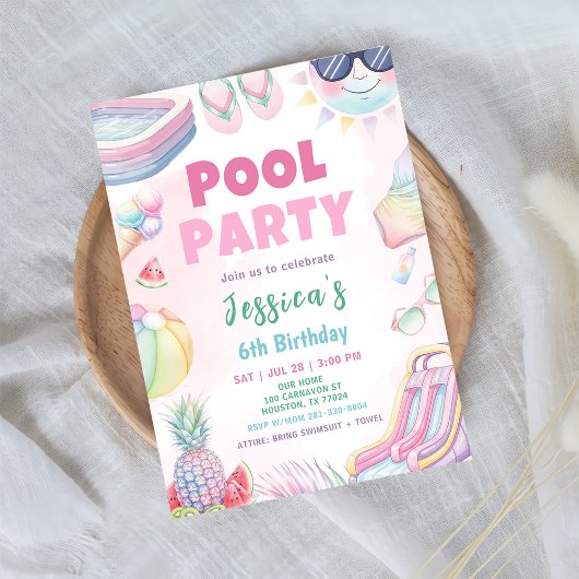 Poolparty - Sommer-Mädchen-Geburtstagsfeier Einladung
