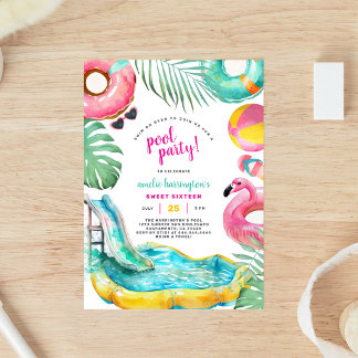 Poolparty-Sommer-Strand-Geburtstagseinladung Einladung
