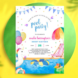 Poolparty-Sommer-Strand-Kinder-Geburtstagseinladun Einladung