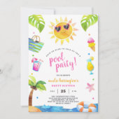 Poolparty Sommerstrand Kindergeburtstag Einladung (Vorderseite)