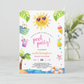 Poolparty Sommerstrand Kindergeburtstag Einladung (Stehend Vorderseite)
