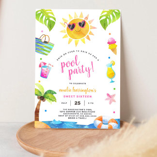 Poolparty Sommerstrand Kindergeburtstag Einladung