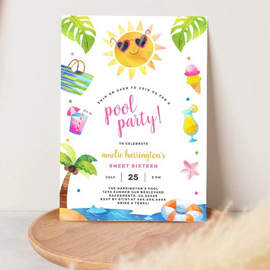 Poolparty Sommerstrand Kindergeburtstag Einladung