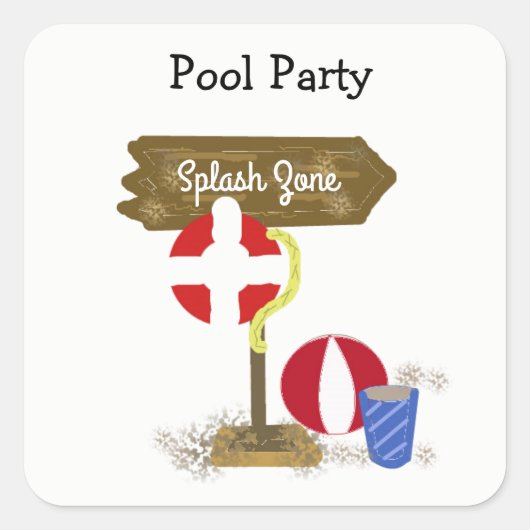 Poolparty-Splashzone Quadratischer Aufkleber (Vorderseite)