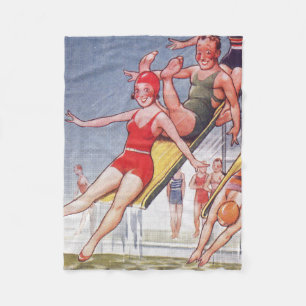 Poolparty Vintage Schwimmen Sommer Fleecedecke