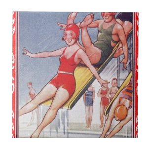 Poolparty Vintage Schwimmen Sommer Fliese