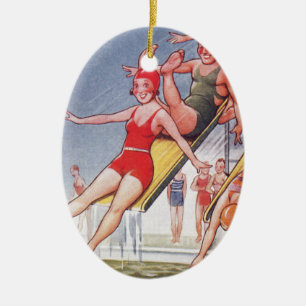Poolparty Vintage Schwimmen Sommer Keramik Ornament