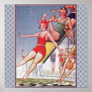 Poolparty Vintage Schwimmen Sommer Poster