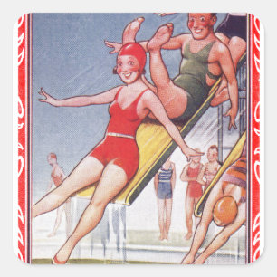 Poolparty Vintage Schwimmen Sommer Quadratischer Aufkleber