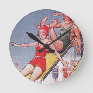 Poolparty Vintage Schwimmen Sommer Runde Wanduhr