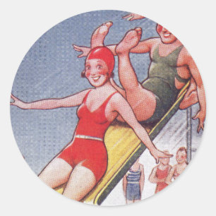 Poolparty Vintage Schwimmen Sommer Runder Aufkleber