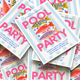 Poolparty Vornehme Sommer Geburtstag Trendige Fisc Einladung