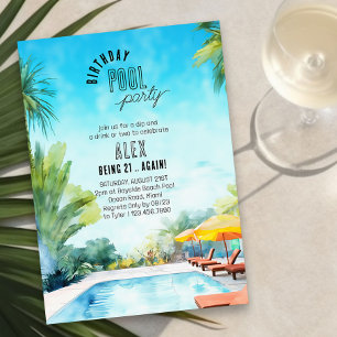 Poolparty-Wasserfarbe Geburtstag für Erwachsene je Einladung