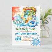 Poolparty-Wasserrutsche Geburtstag Einladung (Stehend Vorderseite)