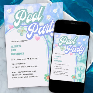 Poolparty zum Geburtstag in Pastell-Tie-Dye-Optik Einladung