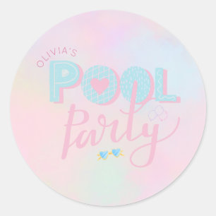 Poolparty zum Geburtstag jedes Alters Runder Aufkleber