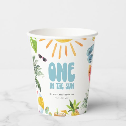 Poolside 1. Geburtstag Pappbecher (Vorderseite)
