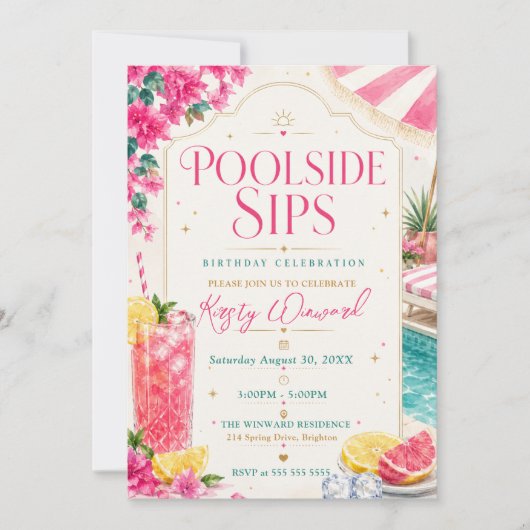 Poolside-Drinks Tropicalischer Geburtstagsparty Einladung (Vorderseite)