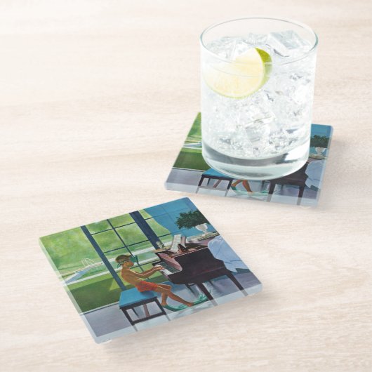 Poolside-Klavier-Praxis Glasuntersetzer (Schrägansicht)