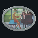 Poolside-Klavier-Praxis Ovale Gürtelschnalle<br><div class="desc">Künstler: Übendes Klavier Jungen Georges Hughes | in der Maske und in den Flippern</div>