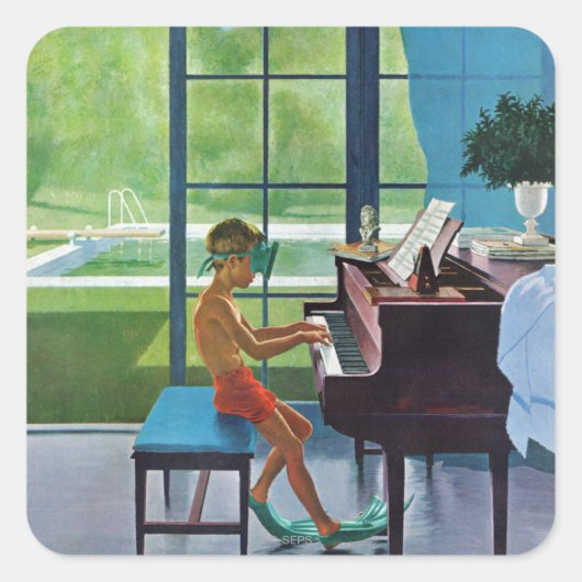 Poolside-Klavierpraxis Quadratischer Aufkleber (Vorderseite)