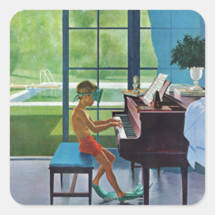 Poolside-Klavierpraxis Quadratischer Aufkleber