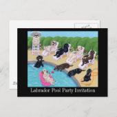 Poolside Party Labradors Malerei Einladungspostkarte (Vorne/Hinten)