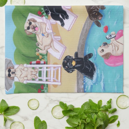 Poolside-Party Labradors Malerei Geschirrtuch (Gefaltet)