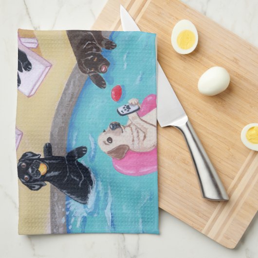 Poolside-Party Labradors Malerei Geschirrtuch (Viertel Falte)