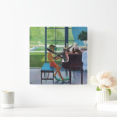 Poolside Piano Practice Quadratische Wanduhr (Zuhause)