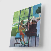 Poolside Piano Practice Quadratische Wanduhr (Winkel)