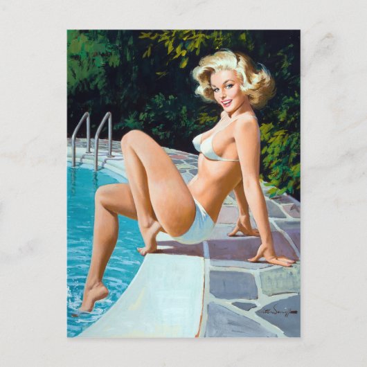 Poolside Pin Up Postkarte (Vorderseite)