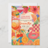 Poolside Prosecco Tropical Collage | Sommerbecken Einladung (Vorderseite)