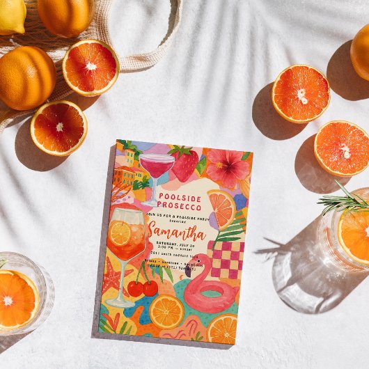 Poolside Prosecco Tropical Collage | Sommerbecken Einladung
